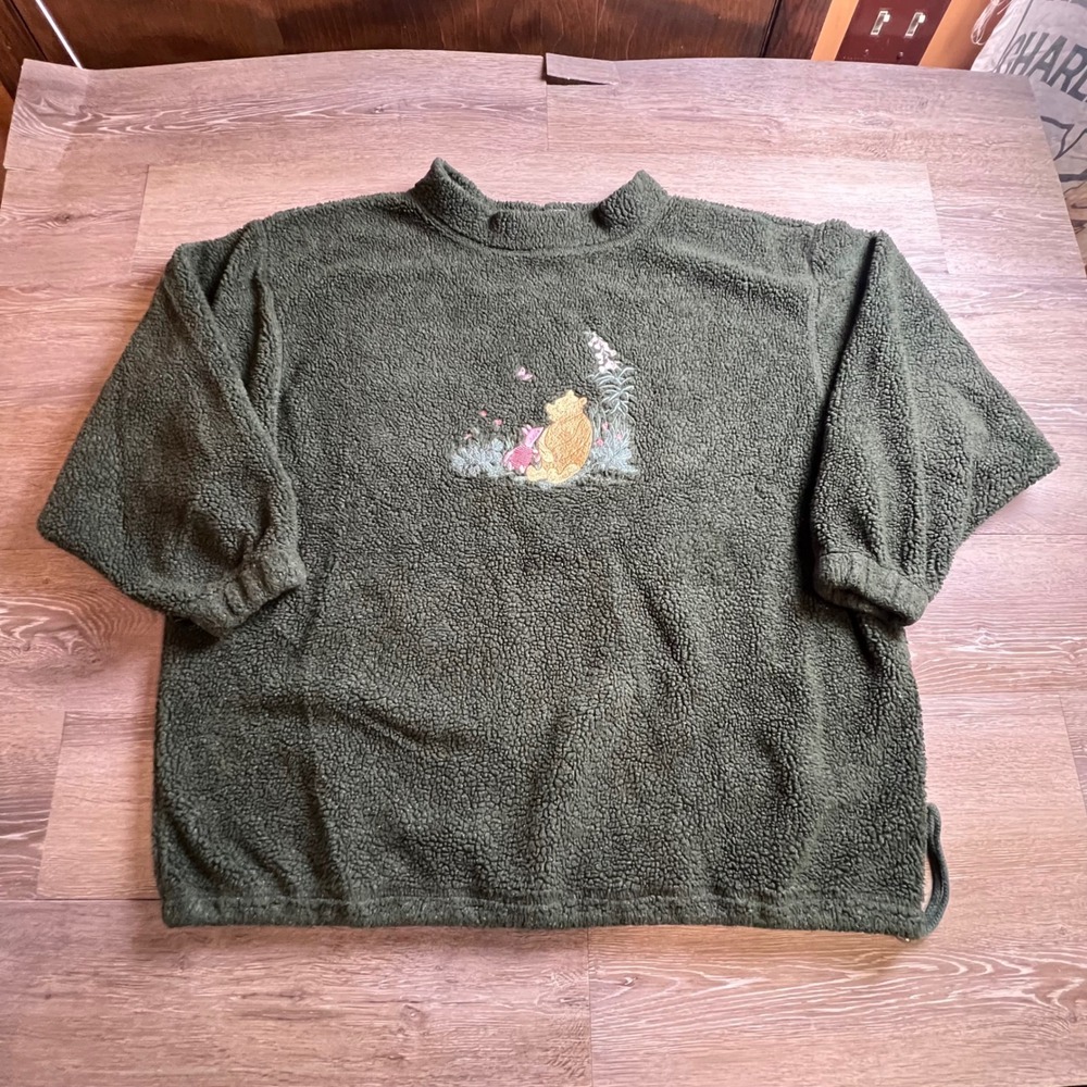 Vintage Pooh Fleece Pullover Womens XL Green Sherpa Winnie The Pooh Piglet PBJ
